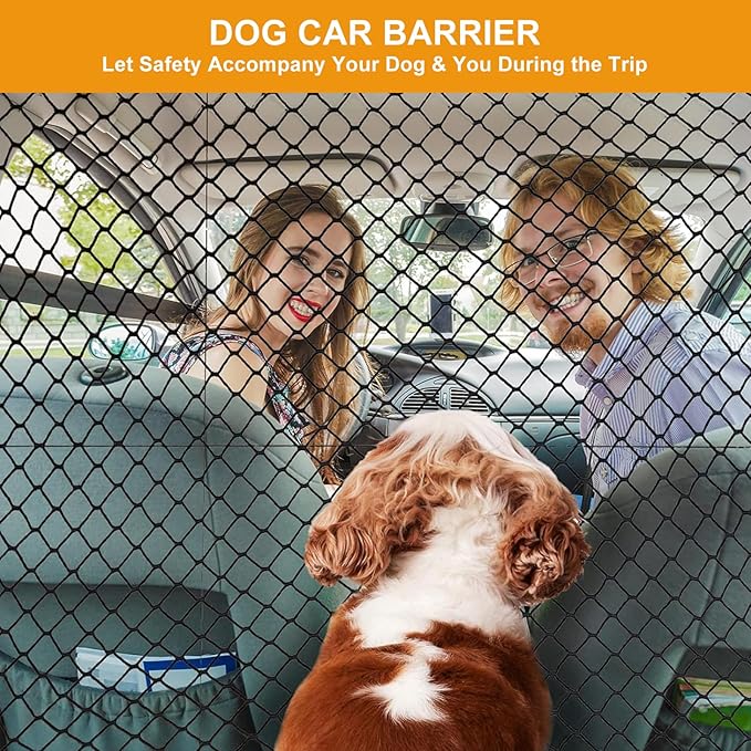 Dog Car Barrier 47" Wide for Trucks/SUVs/Full Sized Sedans Pet Restraint Car Backseat Divider Vehicle Gate Cargo Area Travel Trunk Mesh Net Screen Barricade