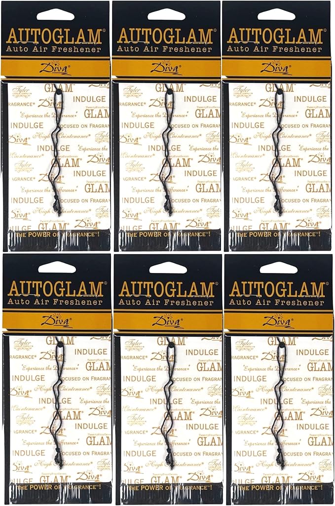 Tyler Candle Company Diva AutoGlam Auto Air Fresheners – Set of 6 – Long-Lasting Luxury Car Air Freshener – Warm Fruity Floral Scent with Amber & Chocolate – Individually Wrapped