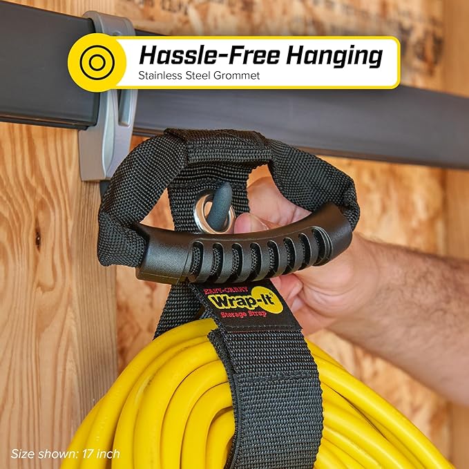 Easy-Carry Wrap-It Storage Straps - 17” (2-Pack) Blaze Orange with Grommet - Extension Cord Hanger Carrying Straps for RV Accessories