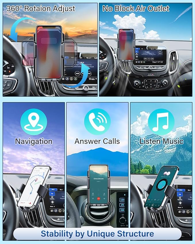 PZK Car Phone Mount for Toyota Tundra 2014 2015 2016-2020 2021 Accessories Custom Air Vent Car Phone Holder Auto Lock Hands Free 360° Rotation Cell Phone Automobile Cradles