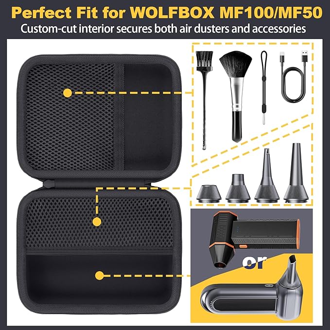 khanka Case for WOLFBOX MF100 /MF50/MF60 /MF70 Electric Air Duster,Hard Storage Bag Compatible with Wolfbox MF100 MF60 Compressed Air Duster and Accessories,Case Only (Black)
