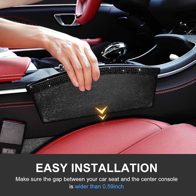 eing 2 in 1 Car Seat Gap Organizer, Front Car Seat Crevice Storage Box, Car Seat Gap Filler with Crystal Diamonds, Adjustable Storage Pocketsfor Glasses, Keys and Phones, 2 - Pack Black