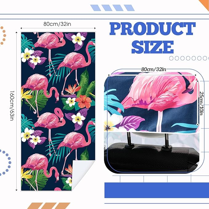 Hahafelt 2 Pack Car Seat Towel Covers with Storage Bag 63 x 32 Inch Athletic Running Towel Seat Sweat Washable Non Slip Cover Gift for Car Outdoor Sport Activities (Flamingos)