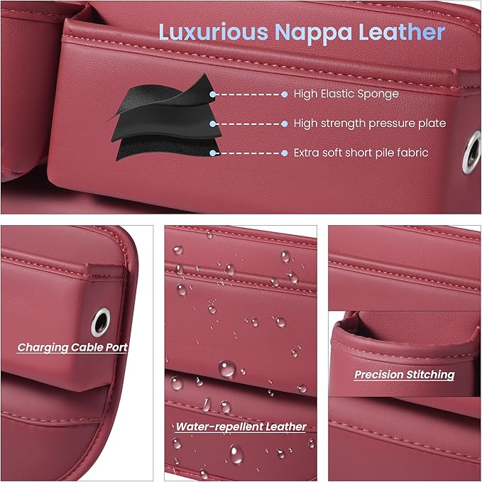 2 Packs Universal Fit Car Seat Gap Filler Organizer, Premium Leather Anti-Drop Car Side Gap Storage with Cup Holder for Phone, Keys, Sunglasses & Drinks (Brown)