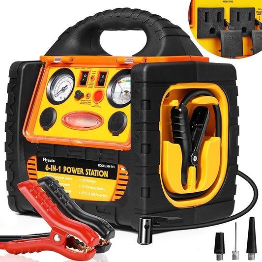 1800A Car Jump Starter with Air Compressor 150PSI,12V Portable Heavy Duty Battery Jump Box (8.0L Gas/6L Diesel), Battery Booster with 400W Power Station AC/DC/USB