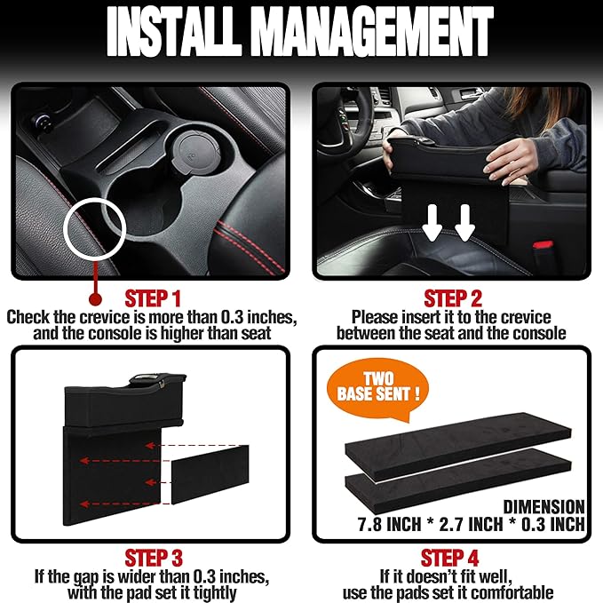 KMMOTORS Coin Box Console Organizer - Black Side Pocket Seat Gap Filler With Cupholder (Black, Passenger, with Cupholder)
