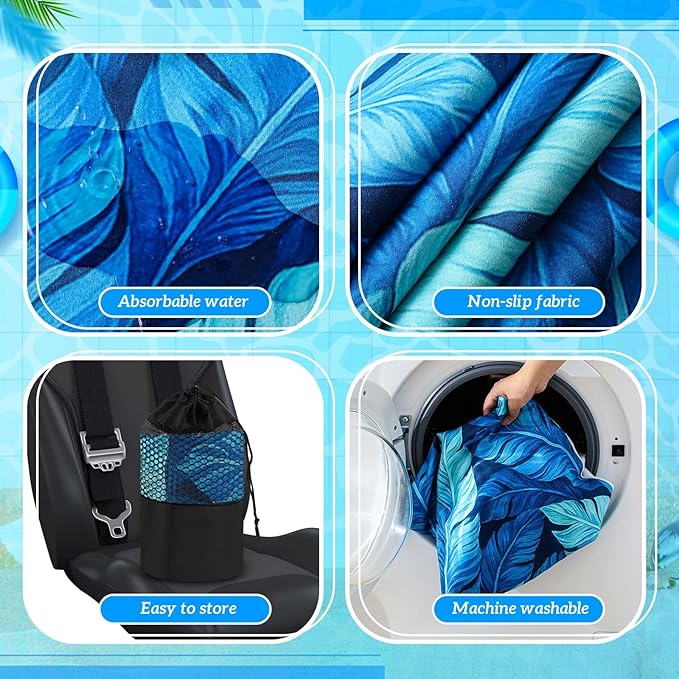 Hahafelt 2 Pack Car Seat Towel Covers with Storage Bag 63 x 32 Inch Athletic Running Towel Seat Sweat Washable Non Slip Cover Gift for Car Outdoor Sport Activities (Blue Leaves)