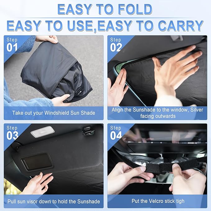 SINGARO 300T Universal Car Windshield Sun Shade, Foldable Reflective for Windshield & Window Shades with Overlapping Design, Car Interior Accessories (55" L x 26.7" W)