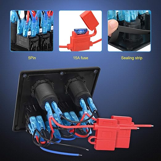 Nilight - 90107D 4 Gang Rocker Switch Panel Waterproof Pre-wired Switch Panel with USB Charger & Power Socket and Fuse DC 12V 24V Rocker Switch Panel for Car Rv Vehicles Trucks,2 Years Warranty