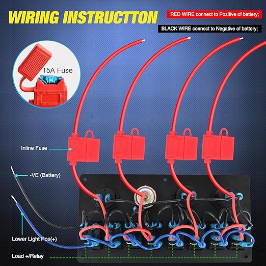 Nilight 8 Gang Rocker Switch Panel Waterproof Aluminum Marine with PD Type C & USB Charger Cigarette Lighter Socket Voltmeter Inline Fuse 12V 24V ON Off Pre-Wired Switches for Car Truck Boat