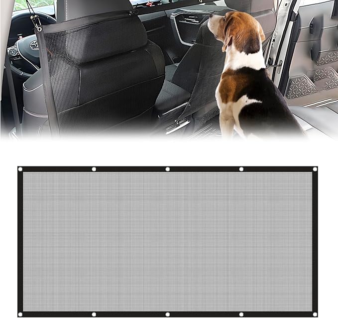 Car Dog Barrier Net,Dog Car Divider with Adjustable Ropes and Hooks One-Piece Design Mesh Fence Universal for Most Cars, SUVs, Pickups, Trucks and Vans (45x21 Inches)
