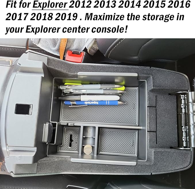 TACOBRO Center Console Organizer Tray Compatible with Ford Explorer 2012 2013 2014 2015 2016 2017 2018 2019 Accessories Armrest Glove Box Secondary Storage Divider Insert ABS Materials