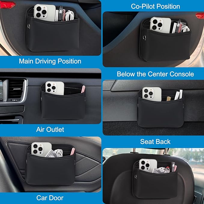 Accmor Car Seat Side Pocket Organizer, PU Leather Pouch Bag for Car Seat, Door, Window, Console, Registration Wallet Cards Trash Phone Sunglasses Holder Pocket for Auto
