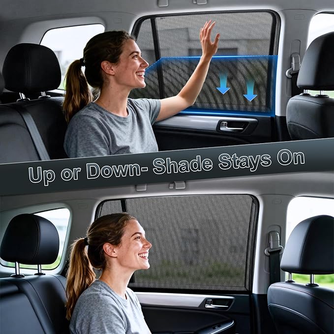 PEYOU Car Window Shades for Baby 2 Pack, Stretchable & Breathable Spandex Rear Side Car Sun Shade for Camping, Blocks UV Rays & Sun Glare for Kids/Adults/Pets - 44.9"X25.6" Fits 99% Cars