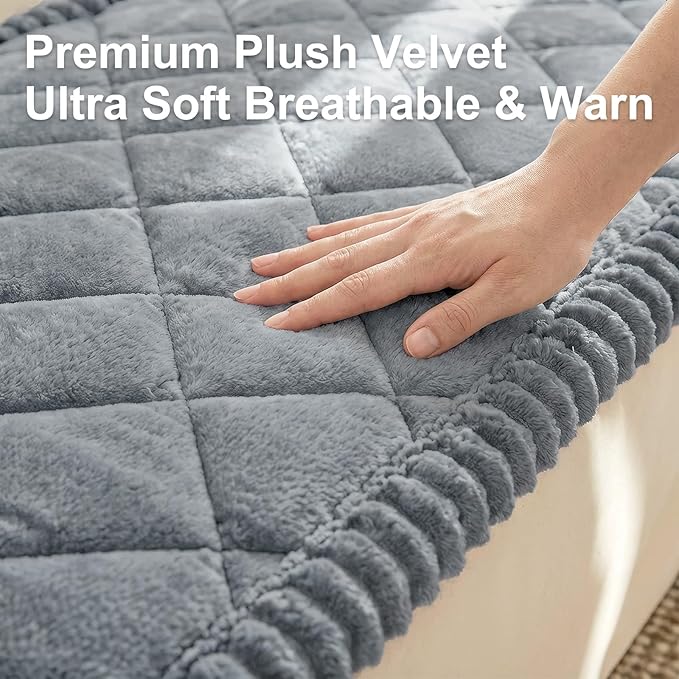 Smiry Fuzzy Couch Cover for Dogs, Non Slip Washable Pet Sofa Cover, Scratch Proof Hair Resistant Plush Sofa Slipcover, Pet Friendly Couch Cushion Protector for Cat, Grey, 27.6" x 27.6"