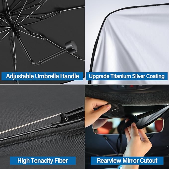 Windshield Sun Shade Umbrella - Foldable Car Window Shades, Reflective Car Sun Shade Windshield, Front Sun Shade for Cars Windshield for Hatchback, Truck, SUV, MPV (57"x31.5")