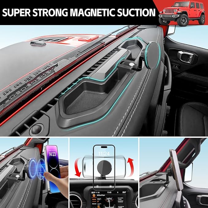 Magnetic Phone Mount Holder Fit for 2021-2023 Jeep Wrangler JL JLU 4XE Car Dashboard Multi-Mount Phone Holder Dash Tray for 2023 Jeep JL 4XE Accessories(2021-2023 4XE, Not for Gladiator/4X4)