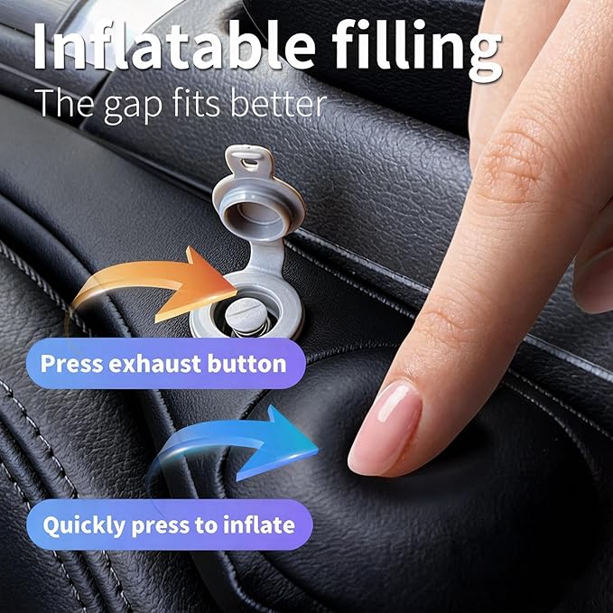 Inflatable Car Seat Gap Filler Strip - 2Pcs Leather Foldable Seat Gap Plug Blocker,Stop Dropping Items,Soft Interior Accessories for All Cars (Black)
