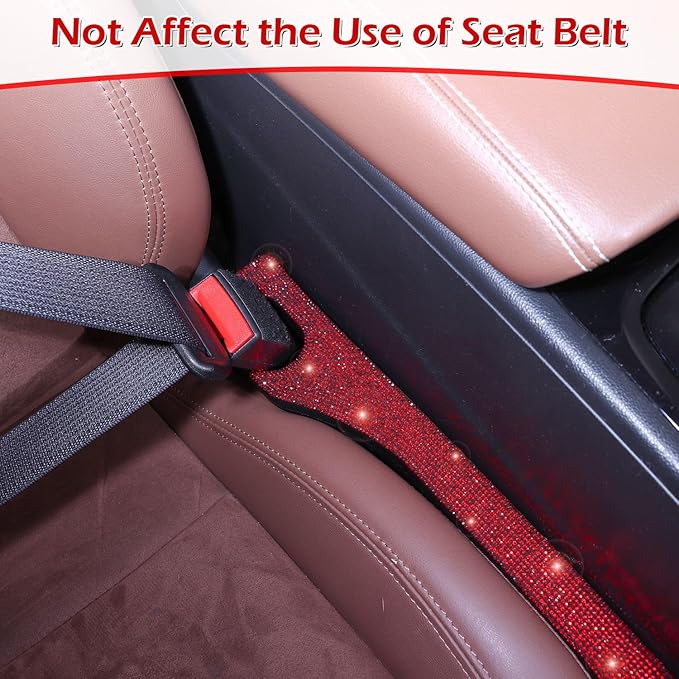 Briwill Bling Red Car Seat Gap Filler, 2 Pack Car Abyss Blocker Universal Fit for Car SUV Truck, Handmade Crystal Rhinestone Diamond Red Bling Car Accessories for Women(Red)