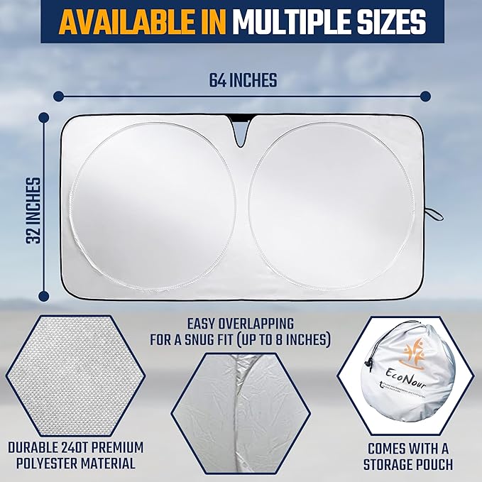 EcoNour Windshield Sunshade for Cars | Full-Coverage Heat & UV Protection | High-Performance Light Blocking Sun Shade | Foldable Design Keeps Interior Cool | Compact Storage- Medium