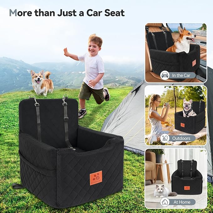 GL GLENSLAVE Dog Car Seat for Small/Medium Dogs Under 35lbs,Memory Foam Dog Booster Seats,Detachable and Washable Traval Pet Car Seat,Dogs Bed with 2 Safety Belts(Balck)