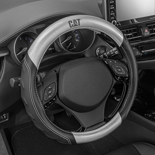 Cat® HexSport Gray Carbon Fiber Steering Wheel Cover, Standard 15 inch Size, Durable and Comfortable with Advanced Grip, Car Steering Wheel Cover for Auto Truck Van SUV