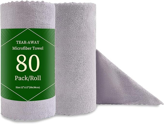Jessy Home 80 Pack Microfiber Cleaning Cloth Roll Reusable Paper Towels 12"x12" Tear Away Cloth, Microfiber Towels for Cars, Wash Cloths, Lint Free Rags for House, Kitchen,Window,Cleaning Supplies