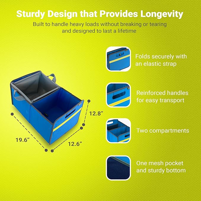 meori Collapsible Trunk Organizer for Car with Party Bowl for Tailgating, Road Trips, Car Camping, 2 Compartments