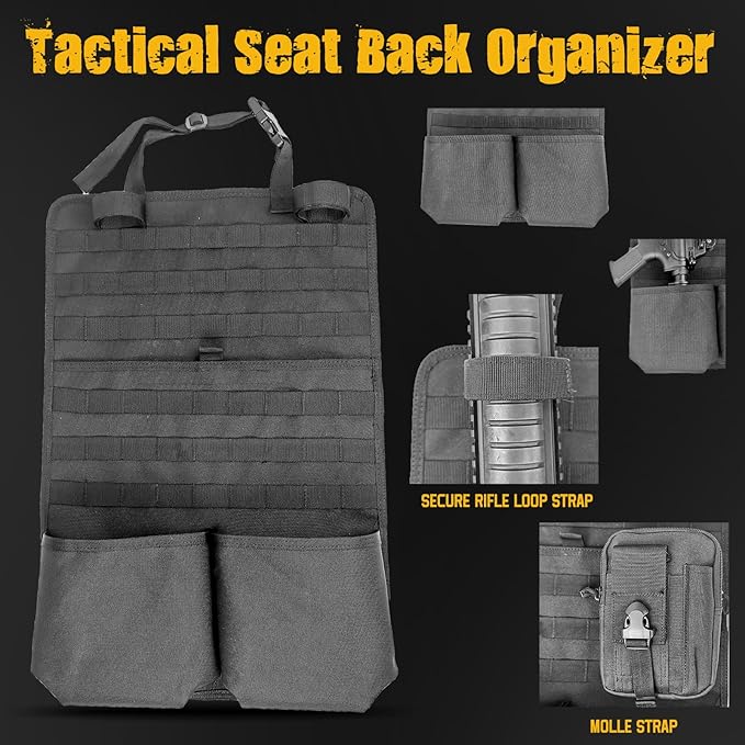Tactical Car Seat Back Organizer, MOLLE Vehicle Seat Panel for Hunting Gear Storage, 2 Pack