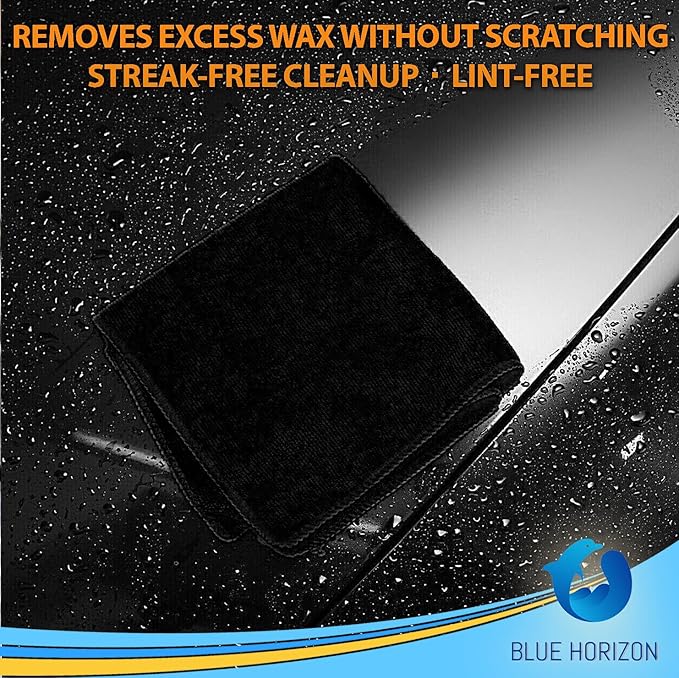 Blue Horizon Black Microfiber Cleaning Towels, 24-Pack Dual-Sided Ultra Soft Plush Washcloth, All Purpose Premium Microfiber Detailing Cleaning Cloths Shop Towels (16" x 16", Black)