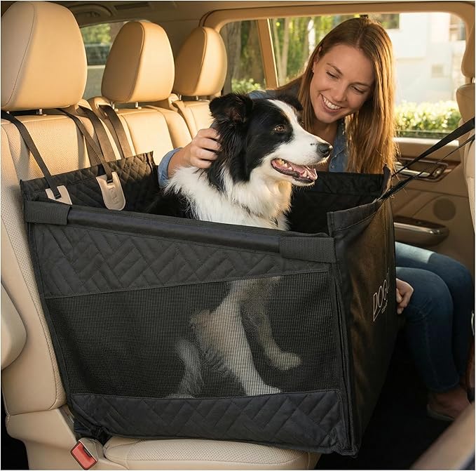 Dog Car Seat Cover with Hard Bottom – Back Seat Extender for Small & Medium Dogs, Waterproof & Non-Slip Hammock, Reinforced & Stable Design with Storage Pockets for Cars, SUVs & Trucks (Black)