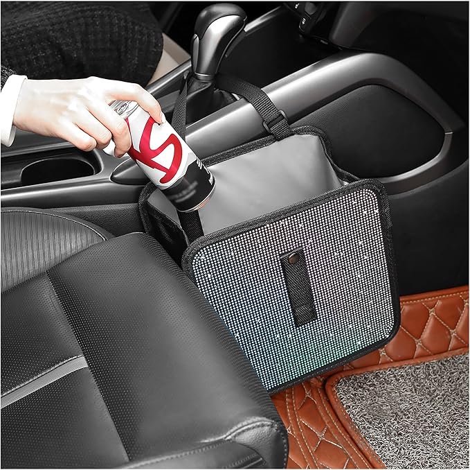 Foldable Trash Can with Rhinestone, Bling Car Bin Organizer & Decoration, Universal Garbage Can for Most Cars, SUVs, Trucks (Colorful)