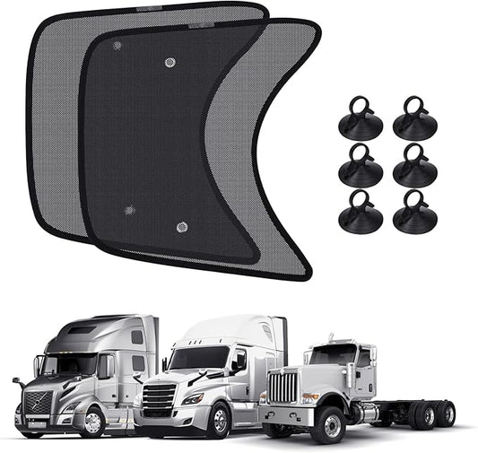 KUST 2PCS 23.6''*21.6'' Side Window Shade for Semi Truck, Peterbilt 389, Volvo VNL, Freightliner Cascadia, Freightliner Argosy - Mesh Sunshade with Suction Cup - Semi Truck Accessories for All Season