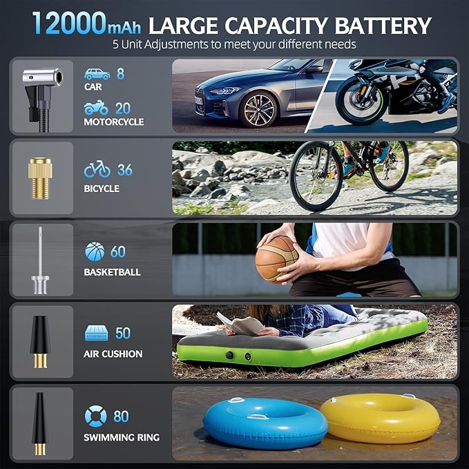 10-in-1 Jump Starter with Air Compressor, 3500A 150PSI Portable 12V Jump Box Car Battery (9 Gas/8 L Diesel), with Auto-Shutoff Tire Inflator, Power Bank, LED Lights, Large LCD Display