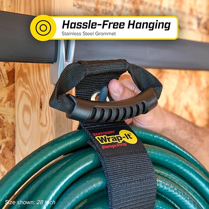 Easy-Carry Wrap-It Storage Straps - 36” (2-Pack) Black with Grommet - Heavy Duty Cord Carrying Strap Keeper and Extension Cord Organizer