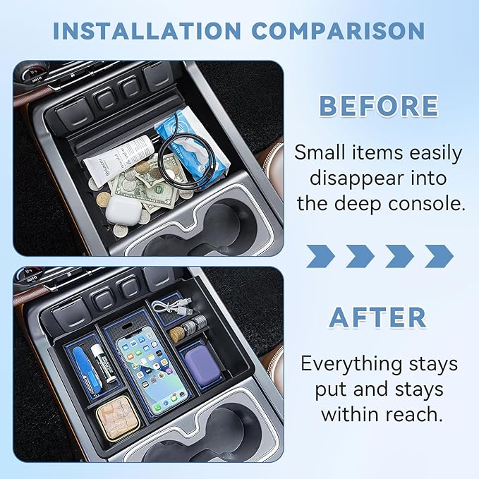 Center Console Organizer Tray Compatible with Chevy Silverado/GMC Sierra 1500/2500/3500HD 2014-2018,15-19 Silverado/Sierra 2500HD/3500HD Accessories Compartment,Full Console w/Bucket Seats ONLY,Blue
