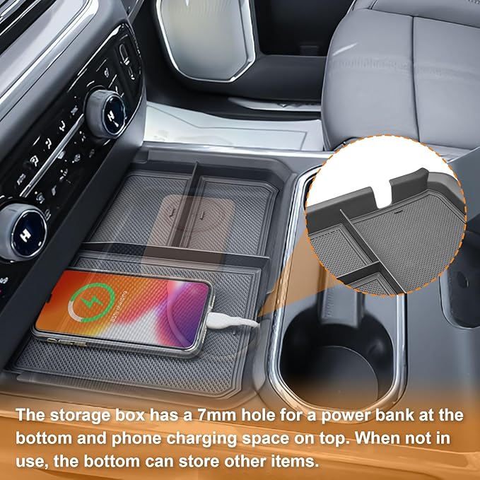 TACOBRO Front Center Console Organizer Tray Compatible with 2024-2025 2026 Chevy Silverado 2500HD/3500HD - Durable ABS Plastic with Rubber Pads - Silverado 2500HD/3500HD Storage Accessories