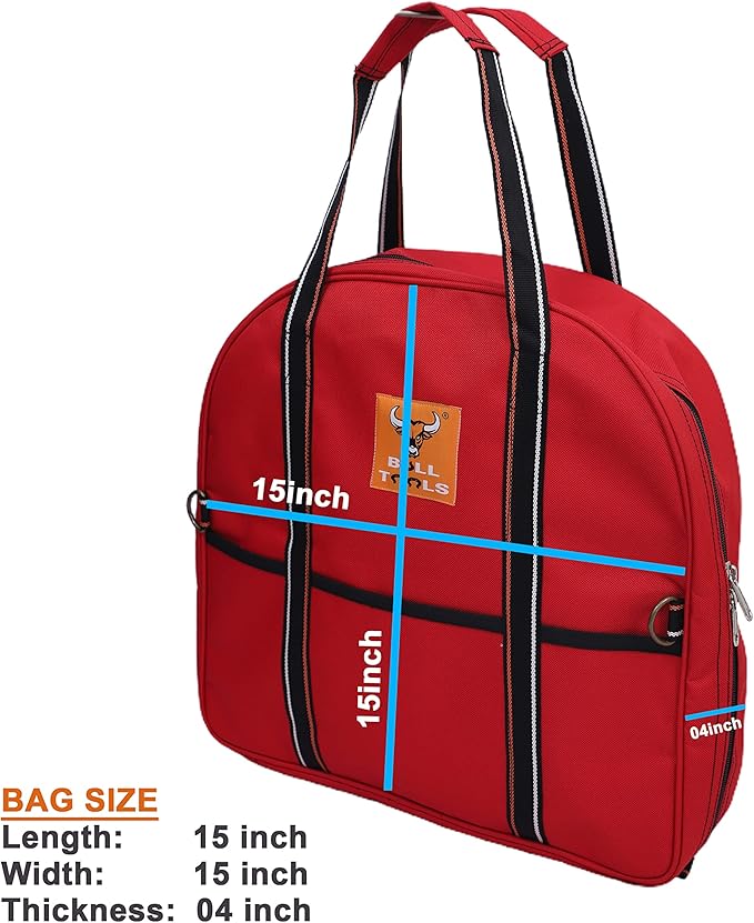BULL TOOLS EV Charging & Jumper Cable Storage Bag, Organizer 6 Pocket Handmade Carry Bag - 15x15x4 Inch Waterproof Ballistic Polyester Oval Bag, Cords, Small Tools, For Motor Vehicles - Red