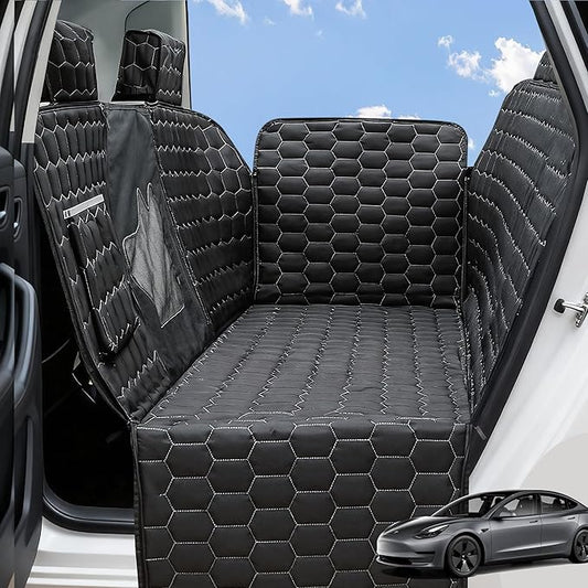 Meginc Dog Seat Covers for Tesla Model Y,Dog Hammock for Tesla with Side Flaps, 100% Waterproof Tesla Model Y Dog Accessories with Mesh Window & Headrest Protector Easy Clean up Pet Car Seat Cover