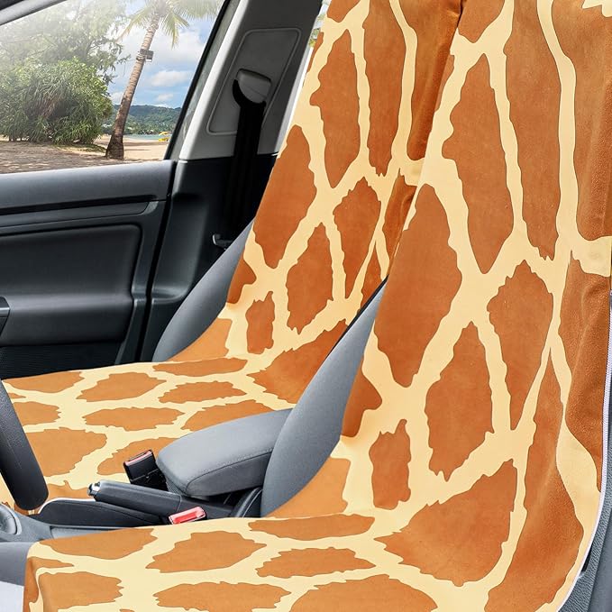 Hahafelt 2 Pack Car Seat Towel Covers with Storage Bag 63 x 32 Inch Athletic Running Towel Seat Sweat Washable Non Slip Cover Gift for Car Outdoor Sport Activities (Giraffe Pattern)