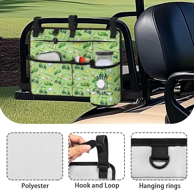 Golf Cart Storage Bag Non-Slip Golf Cart Rear Seat Organizer with 4 Pocket for Ezgo Yamaha Club Car and Other 2-Seat Golfs Carts