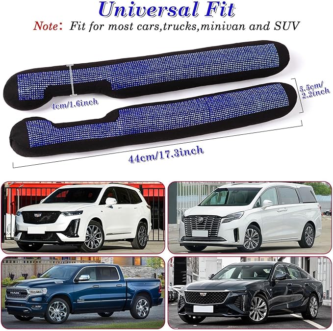 ToBeQueen Blue Car Seat Gap Filler 2 Pack, Universal Fit for Car SUV Truck, Handmade Crystal Diamond Rhinestone Royal Blue Bling Car Accessories for Women(Blue)