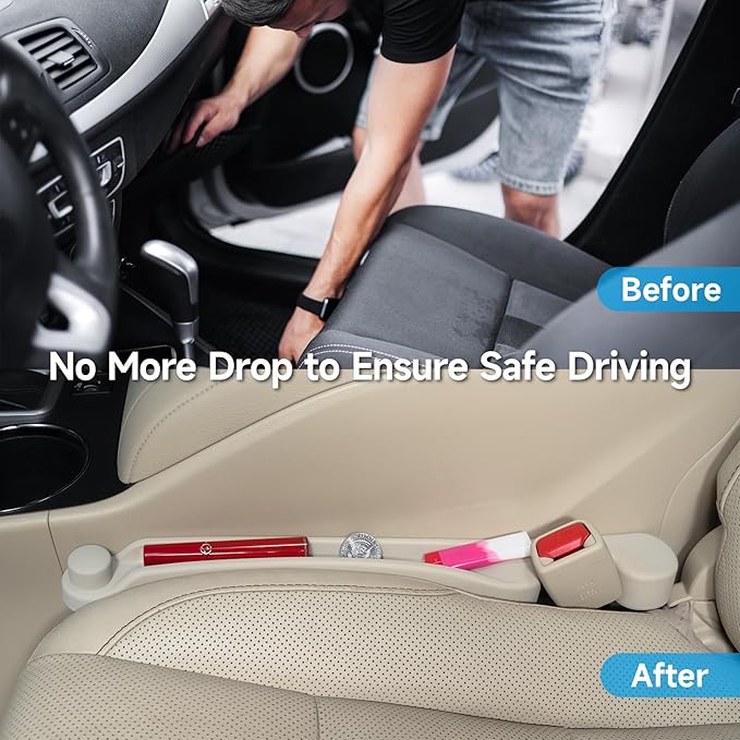 Car Seat Gap Filler Set of 2, Soft Foam Multifunctional Seat Side Gap Filler with Organizer & Hook Function, 3in1 Gap Stopper Universal Fit Car SUV Truck Fill The Gap Between Seat & Console