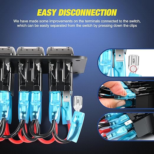 Nilight 6 Gang Rocker Switch Panel Waterproof Pre-Wired Aluminum Panels with PD Type C and USB Cigarette Lighter Socket Voltmeter 12V 24V ON Off Switches for Car Trucks Boats RVs Red