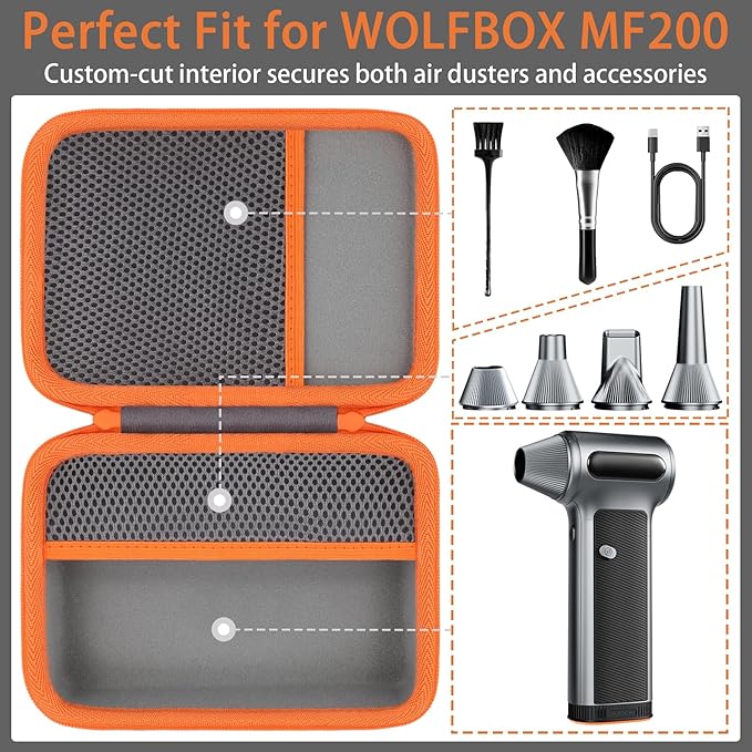 khanka Hard Storage Case for WOLFBOX MF200 Electric Air Duster, Compatible with Wolfbox MF200 Air Compressor and Accessories, Case Only