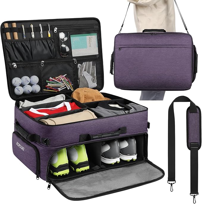 Extra Large Golf Trunk Organizer, Golf Gifts for Men Golfers, 20"x 14"x 10" 2 Layer Golf Trunk Organizer for Car, Water-resistant with Ventilated Compartment for 2 Pair Shoes and More Golf Accessories