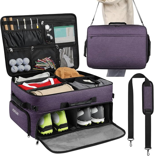 Extra Large Golf Trunk Organizer, Golf Gifts for Men Golfers, 20"x 14"x 10" 2 Layer Golf Trunk Organizer for Car, Water-resistant with Ventilated Compartment for 2 Pair Shoes and More Golf Accessories