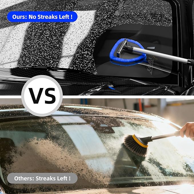 Windshield Cleaner Tool with Extendable Aluminum Handle (Up to 19.7"), Streak-Free Auto Glass Cleaning Kit with 4 Thick Microfiber Pads & Spray Bottle, Inside Window Defogger Accessories