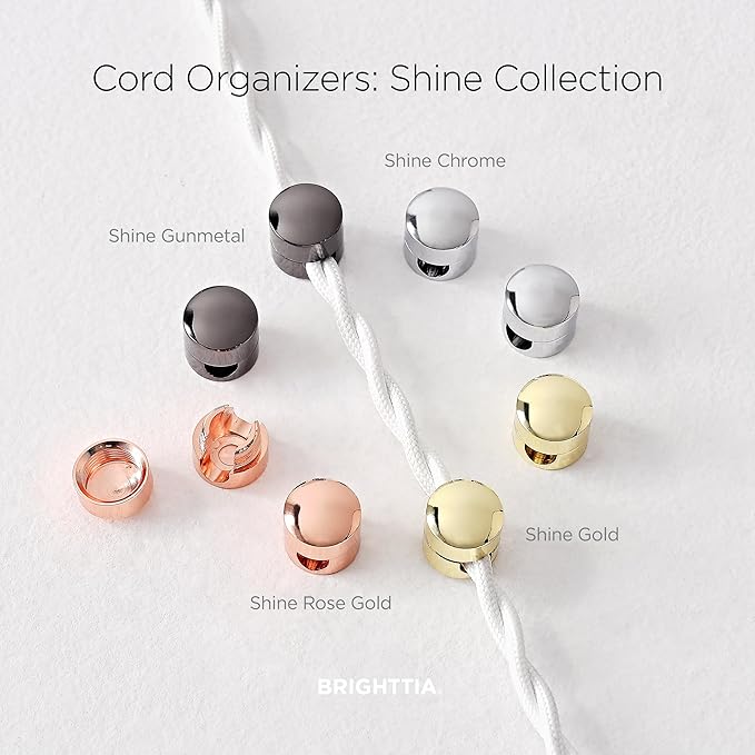 BRIGHTTIA Cable Clips - Premium Brass Cord Management for Home, Office & Car - Multipurpose Wire Holder Organizer - Sleek & Durable Design - Ideal Gift for Men, Women & Students - 4-Pack (Chrome)