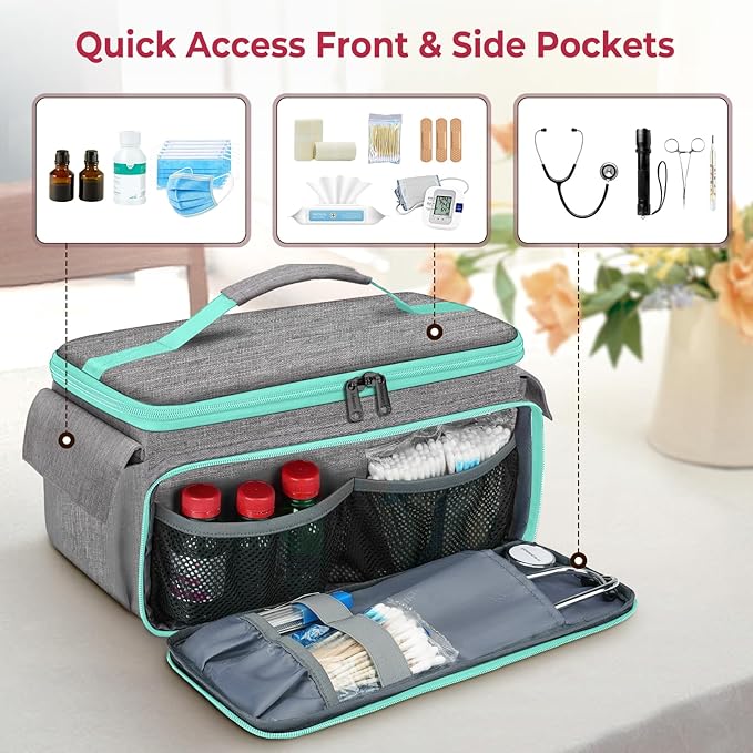 Mancro First Aid Bags Empty, Medical Travel Bag with Multi Pockets, Pill Bottle Organizer for Travel, Home Storage, Trauma Kit for EMT, Nurses, Doctor, Emergency Container for Medicine, Grey